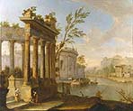 A Capriccio Landscape with Figures and Classical Ruins by a River